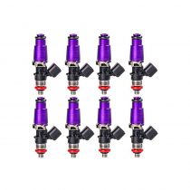 Injector Dynamics ID1700x, 14 mm (grey) adaptor top AND (silver) BOTTOM adaptor.  Potted 4" leads with USCAR male connectors.  Set of 8 