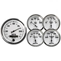 Autometer Gauge Kit, 5 Pc., 3 3/8" & 2 1/16", Elec. Speedometer, Old Tyme White Ii