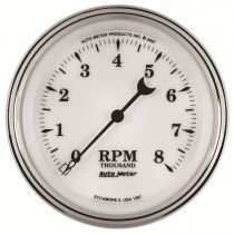 Autometer Gauge, Tachometer, 3 3/8", 8K Rpm, In-Dash, Old Tyme White Ii