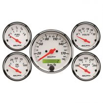 Autometer Gauge Kit, 5 Pc., 3 1/8" & 2 1/16", Elec. Km/H Speedo., Arctic White