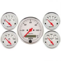 Autometer Gauge Kit, 5 Pc., 3 1/8" & 2 1/16", Elec. Speedometer, Arctic White