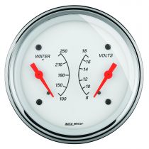 Autometer Gauge, Dual, Wtmp & Volt, 3 3/8", 250 degree f & 18V, Elec, Arctic White