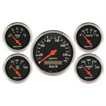 Autometer Gauge Kit, 5 Pc., 3 1/8" & 2 1/16", Elec. Km/H Speedometer, Designer Black