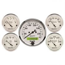 Autometer Gauge Kit, 5 Pc., 3 1/8" & 2 1/16", Elec. Km/H Speedometer, Old Tyme White