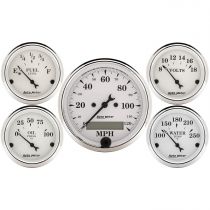 Autometer Gauge Kit, 5 Pc., 3 1/8" & 2 1/16", Elec. Speedometer, Old Tyme White