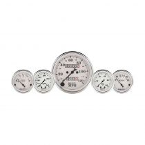 Autometer Gauge Kit, 5 Pc., 3 1/8" & 2 1/16", Mech. Speedo., Wtmp & Oilp, Old Tyme Wht