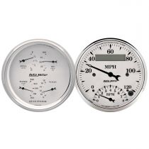 Autometer Gauge Kit, 2 Pc., Quad & Tach/Speedo, 3 3/8", Old Tyme White
