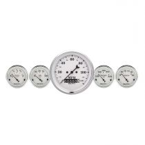 Autometer Gauge Kit, 5 Pc., 3 3/8" & 2 1/16", Elec. Speedometer, Old Tyme White