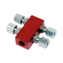 NOS 1-1/8” NPT in 4 out Distribution Block - Red