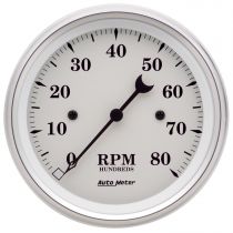 Autometer Gauge, Tachometer, 3 3/8", 8K Rpm, In-Dash, Old Tyme White
