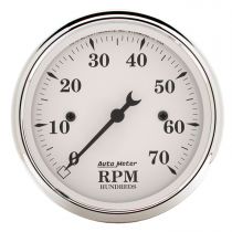 Autometer Gauge, Tachometer, 3 1/8", 7K Rpm, In-Dash, Old Tyme White