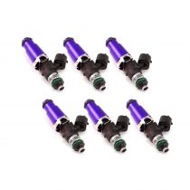 Injector Dynamics ID1700x, 14mm (purple) adapter top. 14mm bottom o-ring, machine o-ring retainer to 11mm.  Set of 6. (No rails included) 