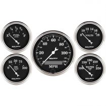 Autometer Gauge Kit, 5 Pc., 3 1/8" & 2 1/16", Elec. Speedometer, Old Tyme Black