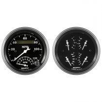 Autometer Gauge Kit, 2 Pc., Quad & Tach/Speedo, 3 3/8", Old Tyme Black