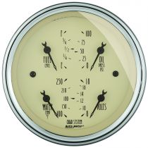Autometer Gauge, Quad, 3 3/8", 240-33Ω, Elec, Antique Beige