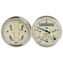 Autometer Gauge Kit, 2 Pc., Quad & Tach/Speedo, 3 3/8", Antique Beige
