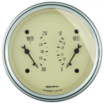 Autometer Gauge, Dual, Wtmp & Volt, 3 3/8", 250 degree f & 18V, Elec, Antq Beige