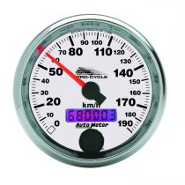 Autometer Gauge, Speedo, 2 5/8", 190 Km/H, Elec, White, Pro-Cycle