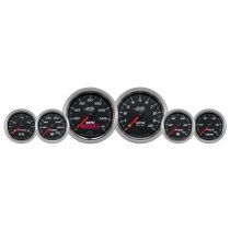 Autometer Gauge Kit, 6 Pc. Kit, 3 3/8" & 2 1/16", Bagger, Black, Pro-Cycle