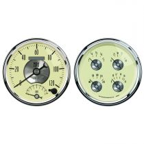 Autometer Gauge Kit, 2 Pc., Quad & Tach/Speedo, 5", Prestige Antq. Ivory