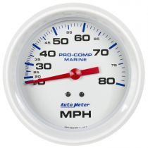 Autometer Gauge, Speedometer, 3 3/8", 80Mph, Mechanical, Marine White