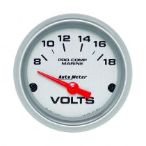Autometer Gauge, Voltmeter, 2 1/16", 18V, Electric, Marine Silver