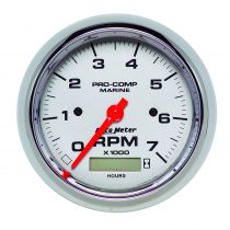 Autometer Gauge, Tachometer, 3 3/8", 7K Rpm, W/ Hourmeter, Marine Chrome