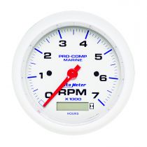 Autometer Gauge, Tachometer, 3 3/8", 7K Rpm, W/ Hourmeter, Marine White