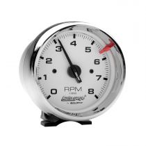 Autometer Gauge, Tach, 3 3/4", 8K Rpm, Pedestal, Wht Dial Chrome Case, Autogage
