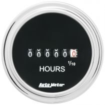 Autometer Gauge, Hourmeter, 2 1/16", 100K Hours, Electric (8V-32V), Traditional Chrome