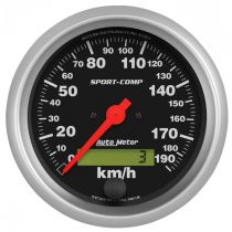 Autometer Gauge, Speedometer, 3 3/8", 190Km/H, Elec. Prog. W/ Lcd Odo, Sport-Comp