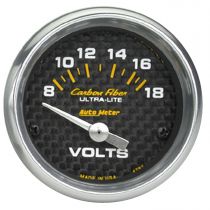 Autometer Gauge, Voltmeter, 2 1/16", 18V, Electric, Carbon Fiber