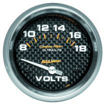 Autometer Gauge, Voltmeter, 2 5/8", 18V, Electric, Carbon Fiber