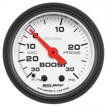 Autometer Gauge, Vac/Boost, 2 1/16", 30Inhg-30Psi, Mechanical, Phantom
