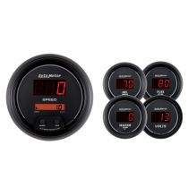 Autometer Gauge Kit, 5 Pc., 3 3/8" & 2 1/16", Elec Speedo, Digital, Black Dial W/ Red Led