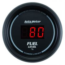 Autometer Gauge, Fuel Level, 2 1/16", 0-280Ω Program., Digital, Black Dial W/ Red Led