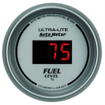 Autometer Gauge, Fuel Level, 2 1/16", 0-280 Ω Program., Digital, Silver Dial W/ Red Led