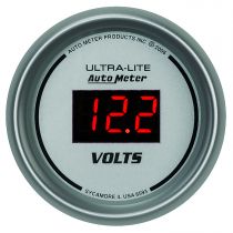 Autometer Gauge, Voltmeter, 2 1/16", 18V, Digital, Silver Dial W/ Red Led