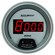 Autometer Gauge, Tach, 3 3/8", 10K Rpm, In-Dash, Digital, Silver Dial W/ Red Led