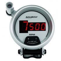 Autometer Gauge, Tach, 3 3/4", 10K Rpm, Pedestal W/ Quick-Lite,  Digital, Slvr W/ Red Led