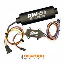 Front side of Deatschwerks DW650il Brushless in-line fuel pump