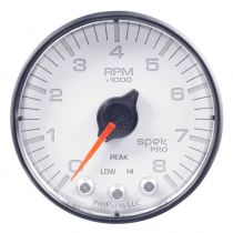 Autometer Gauge, Tach, 2 1/16", 8K Rpm, W/ Shift Light & Peak Mem, Wht/Blk, Spek-Pro